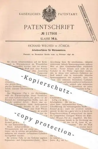 original Patent - Richard Wegner , Zürich , Schweiz , 1898 , Arbeitsverfahren für Wärmemotoren | Motor , Motoren