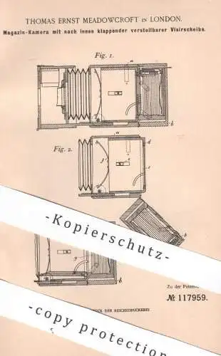 original Patent - Thomas Ernst Meadowcroft , London , England , 1899 , Magazin - Kamera | Photography , Fotokamera