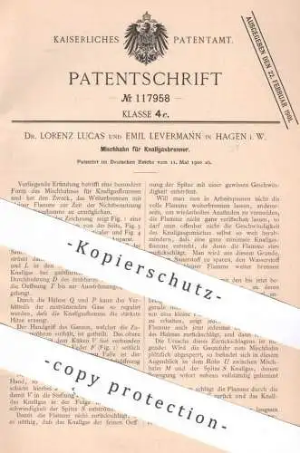 original Patent - Dr. Lorenz Lucas | Emil Levermann , Hagen / Westfalen | Mischhahn für Knallgasbrenner | Gas - Brenner