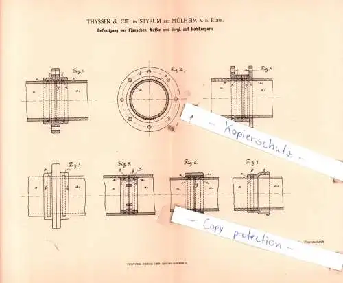 original Patent - Thyssen & Cie in Styrum bei Mühlheim a. d. Ruhr , 1893 , Maschinenelemente !!!