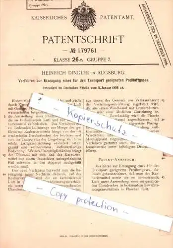 Original Patent  - Heinrich Dingler in Augsburg , 1905 , Fördervorrichtung für Preßluftgas !!!