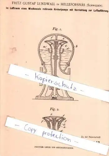 Original Patent - F. G. Lundwall in Hälleforsnäs , Schweden , 1899 , Kreiselpumpe !!!