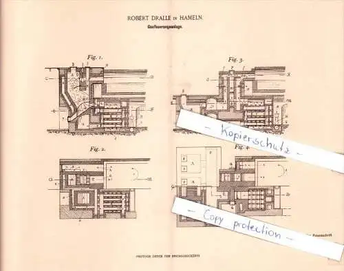 Original Patent - Robert Dralle in Hameln , 1898 , Gasfeuerungsanlage !!!