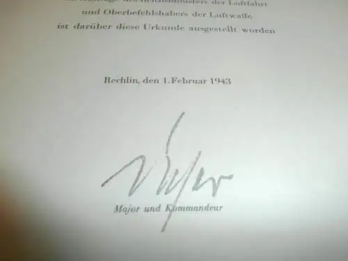 original Dokument - Luftwaffe Rechlin 1943 , Wilhelm Bender Kampfflieger , mit Autograph v. Kommandeur , Mecklenburg !!!