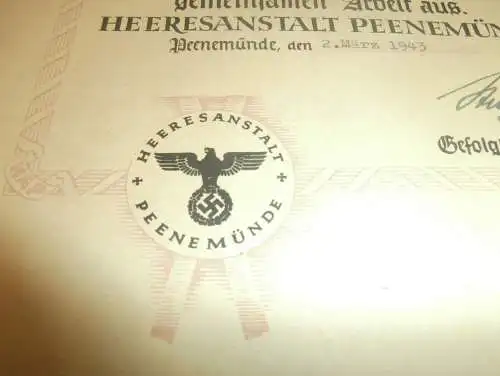 original Dokument - Heeresversuchsanstalt Peenemünde , 1943 , Usedom , Raketen , V1 , V2 , Mecklenburg , HVA !!!