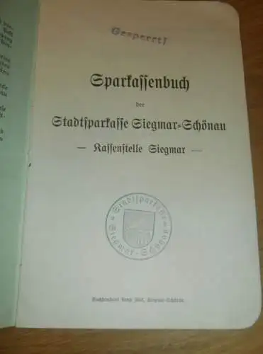 altes Sparbuch Siegmar - Schönau , 1938 - 1945 , Wolfgang Soergel in Rabenstein , Sparkasse , Bank !!!