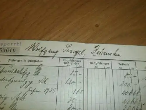 altes Sparbuch Siegmar - Schönau , 1938 - 1945 , Wolfgang Soergel in Rabenstein , Sparkasse , Bank !!!