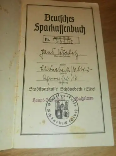 altes Sparbuch Schönebeck a. Elbe , 1944 - 1945 , Hans Wieditz in Schönebeck a. Elbe , Bad Salzelmen , Sparkasse , Bank