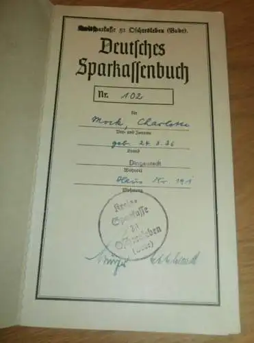 altes Sparbuch Oschersleben , 1948 , Charlotte Mock in Dingelstedt b. Oschersleben , Huy , Sparkasse , Bank !!