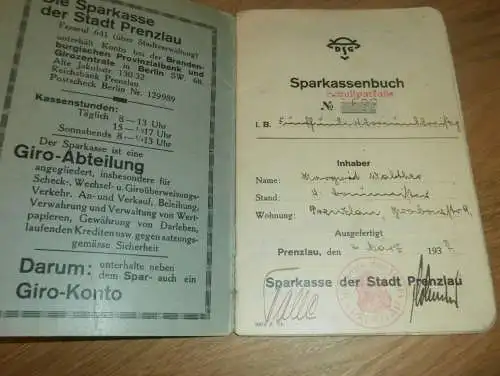 altes Sparbuch Prenzlau , 1937 - 1940 , Margrit Walther in Prenzlau , Sparkasse , Bank !!