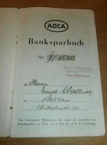 altes Sparbuch Dessau , 1936 - 1944 , Ernst Woellner in Dessau , Hörsum / Alfeld-Leine , Sparkasse , Bank !!