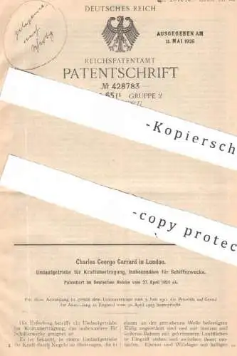 original Patent - Charles George Garrard , London , England | 1924 | Umlaufgetriebe f. Kraftübertragung | Schiff Schiffe