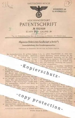 original Patent - Allg. Electricitäts-Ges. Berlin | Leonardschaltung ohne Grunderregermaschine | Ziehbank , Walze Motor