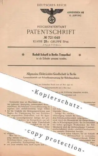 original Patent - Allg. Electricitäts-Ges. Berlin | Rudolf Scharll | 1937 | Leonardantrieb mit Umsteuerung für Hobel