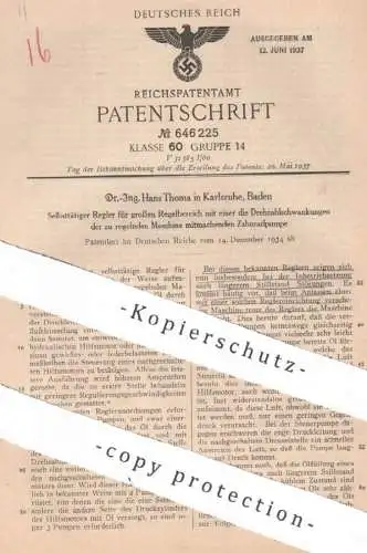 original Patent - Dr.-Ing. Hans Thoma , Karlsruhe , Baden | 1934 | Drehzahl - Regler , Pumpe , Motor , Motoren