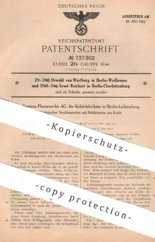 original Patent - Siemens Planiawerke AG Kohlefabrikate Berlin | Oswald Wartburg | Ernst Reichert | 1940 | Ofen | Kohle