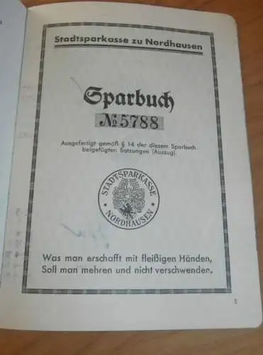 altes Sparbuch Nordhausen , 1932 - 1945 , Martha Koppermann in Nordhausen, Sparkasse , Bank !!