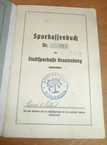 altes Sparbuch Oranienburg , 1940 - 1946 , Anni Nebel in Oranienburg , Sparkasse , Bank !!