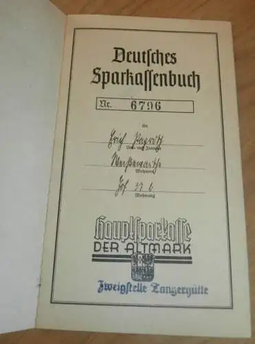 altes Sparbuch Tangerhütte , 1943 , Erich Paproth in Tangerhütte , Sparkasse , Bank !!