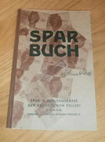 altes Sparbuch der Sächsischen Polizei Dresden , 1937 - 1944 , Johannes Mucke in Dresden , Polizei , Sparkasse , Bank !!