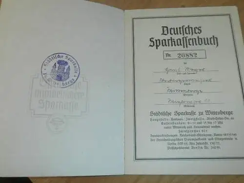 altes Sparbuch Wittenberge , 1942 - 1945 , Oberbürgermeister Hans Meyer in Wittenberge , Bürgermeister Sparkasse , Bank