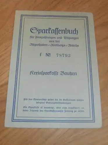 altes Sparbuch Bautzen ,  1952 , Richard Menschner in Putzkau , Schmölln , Sparkasse , Bank !!!