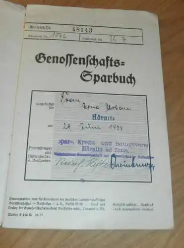 altes Sparbuch Hörnitz b. Zittau ,  1939 - 1947 , Erna Urban in Hörnitz b. Zittau , Sparkasse , Bank !!!
