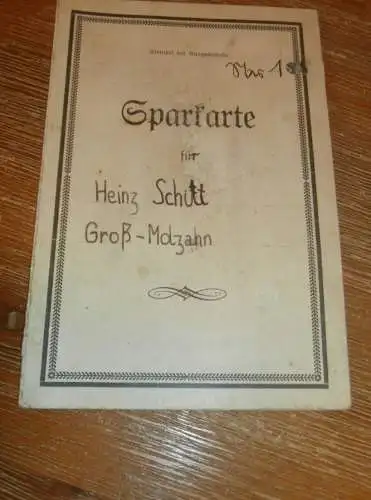 Heinz Schütt in Groß Molzahn b. Rehna , 1938 , Sparkarte mit 21x Sparmarke , Mecklenburg , Sparkasse , Bank !!