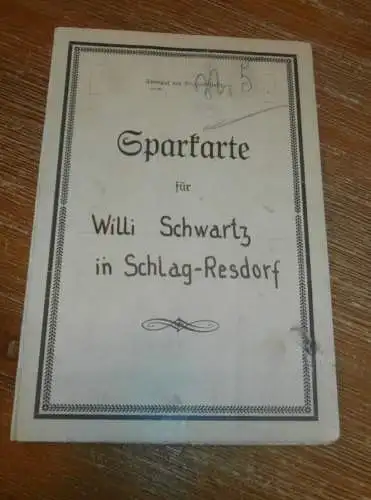 Willi Schwartz in Schlagresdorf b. Rehna , 1938 , Sparkarte mit 21x Sparmarke , Mecklenburg , Sparkasse , Bank !!