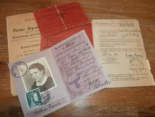 Konvolut Reichspost - Kuhlen b. Rickling , 1943-48 , Ausweis , KZ , Bad Segeberg , Sparkasse , Bank !!!