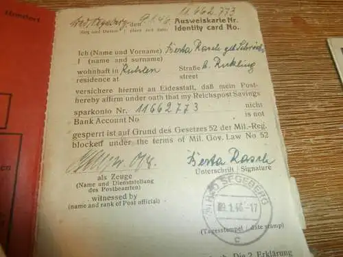 Konvolut Reichspost - Kuhlen b. Rickling , 1943-48 , Ausweis , KZ , Bad Segeberg , Sparkasse , Bank !!!