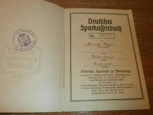 altes Sparbuch Wittenberge , 1942 - 1945 , Ursula Meyer in Wittenberge , Sparkasse , Bank !!!