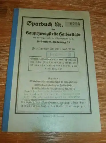 altes Sparbuch Halberstadt , 1939 - 1945 , Friederum Pause geb. Helmstedt in Halberstadt , Sparkasse , Bank !!!