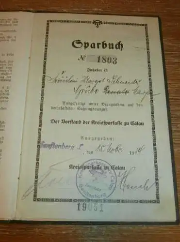 altes Sparbuch Calau , 1940 - 1944 , Margot Schneider in Grube Marga - Senftenberg , Bergbau , Sparkasse , Bank !!!