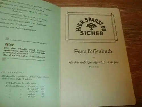 altes Sparbuch Torgau , 1942 - 1944 , Günter Ristow in Torgau / Schloss Hartenfels , Sparkasse , Bank !!!