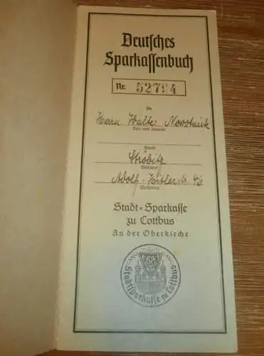 altes Sparbuch Cottbus , 1944 - 1946 , Walter Nowotnick in Cottbus Ströbitz , Sparkasse , Bank !!!