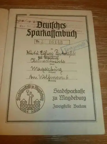 altes Sparbuch Magdeburg , 1941 - 1946 , E. Partschefeld geb. Festerling in Magedburg , Sparkasse , Bank !!!