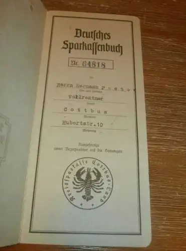 altes Sparbuch Cottbus , 1944 , Hermann Paetow in Cottbus , Sparkasse , Bank !!!