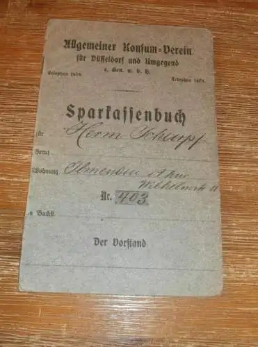 altes Sparbuch Ilmenau , 1909 - 1915 , Herm. Scharpf in Ilmenau , Konsum-Verein , Sparkasse , Bank !!!