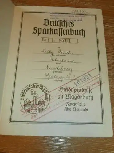 altes Sparbuch Magdeburg / Neustadt , 1941 - 1946 , Lilly Venohr in Magdeburg , Sparkasse , Bank !!!