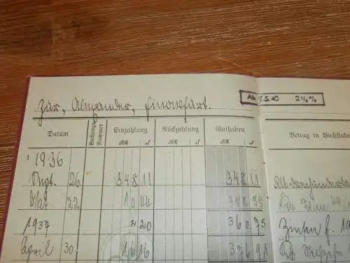 altes Sparbuch Finowfurt , 1936 - 1945 , Schorfheide , Bad Freienwalde , Sparkasse , Bank !!!