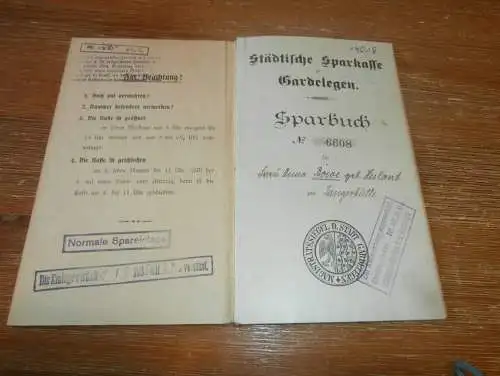 altes Sparbuch Gardelegen , 1913 - Juni 1945 , Anna Bowe geb. Heiland in Tangerhütte , Sparkasse , Bank !!!