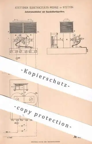 original Patent - Stettiner Elektrizitäts-Werke , Stettin , 1895 , Zeitstromschließer mit Quecksilber | Uhrwerk , Strom