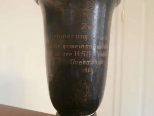 alter Fußball Pokal BSG Traktor Grabowhöfe 1966 , bei Waren Müritz , Vielist , Fussball , Mecklenburg !!!