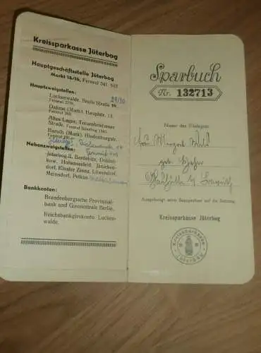 altes Sparbuch Jüterbog , 1941 - 1945 , M. Wald geb. Hahn , Glashütte b. Baruth , Sparkasse , Bank !!!