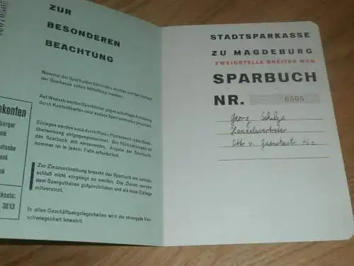 altes Sparbuch Magdeburg , 1939 - 1945 , Georg Schulze , Handelsvertreter  , Sparkasse , Bank !!!