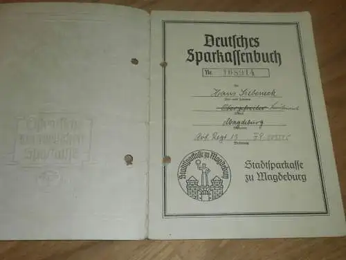 altes Sparbuch Magdeburg , 1940 - 1945 , Leutnant Hans Siebeneck , Sparkasse , Bank !!!