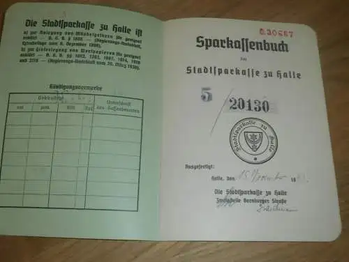 altes Sparbuch Halle a.S. , 1943 - 1945 , Walter Maiwald , Apotheke , Sparkasse , Bank !!!