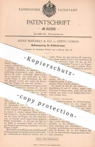 original Patent - Adolf Bleichert & Co. Leipzig / Gohlis , 1895 , Muffenkupplung für Seilförderung | Eisenbahn Kupplung