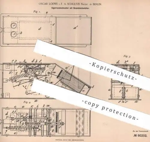 original Patent - Oscar Loewe | A. Schulze Nachfolger , Berlin , 1894 , Zigarren - Abschneider mit Streichholzbehälter